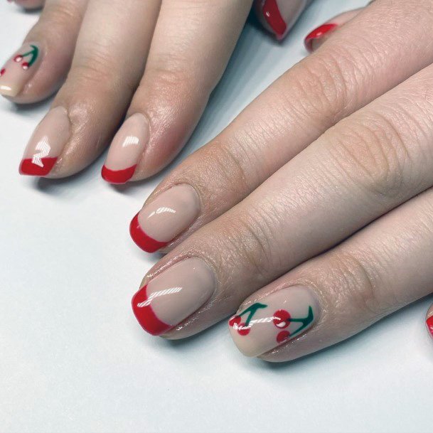 French Mani Cherry Nails Women