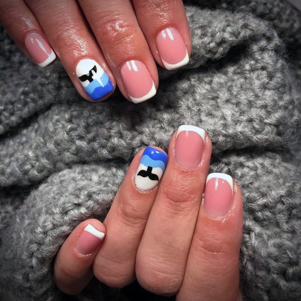 French Mani With Blue Art Women