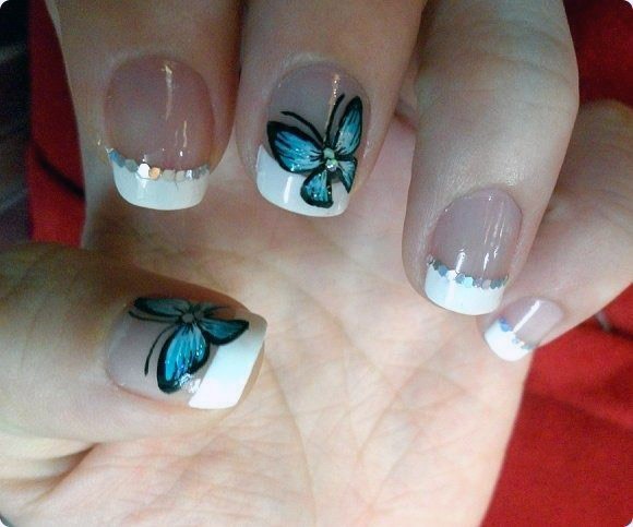 French Manicure Butterfly Art Women On Nails