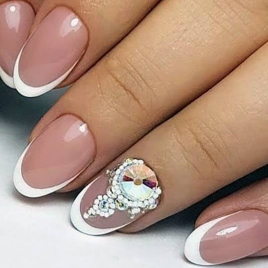 French Manicure With Diaomonds For Women