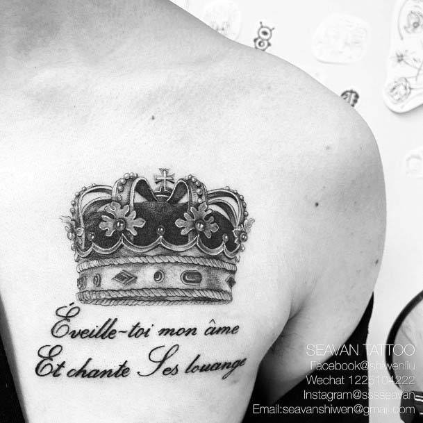 French Saying And Crown Tattoo