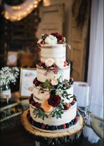 Fresh Fruit Semi Naked Rustic Wedding Cake Ideas