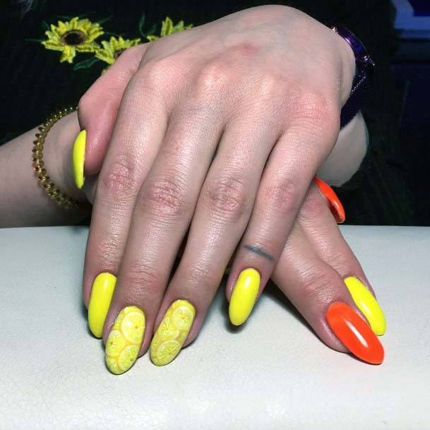 Fresh Lemon Pattern Summer Nail Designs