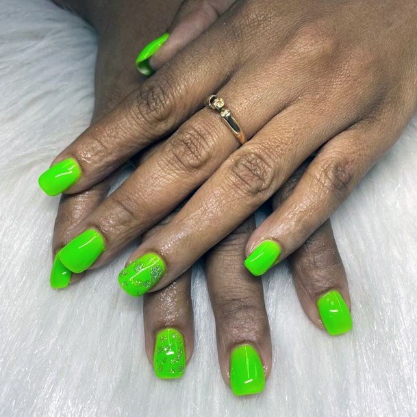 Fresh Lime Green Nails With Glitters