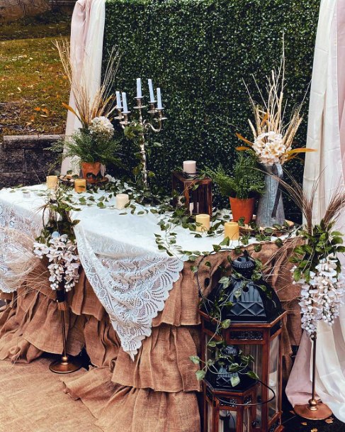 Frilly Burlap Table Covers Wedding Decor