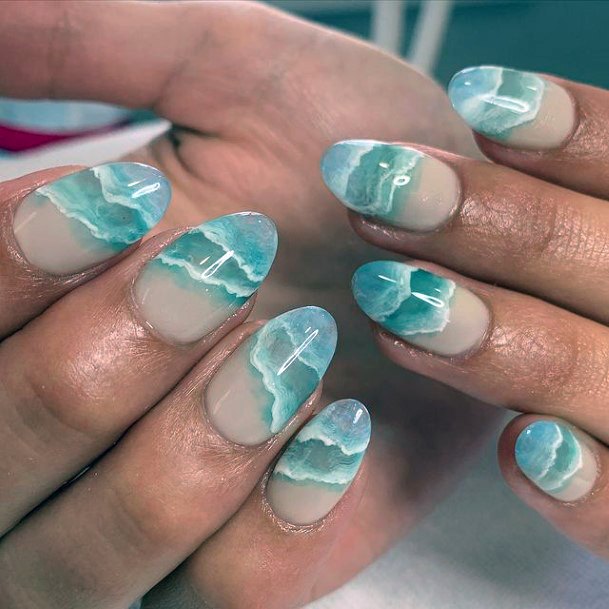 Frothy Blue Water Nails Women