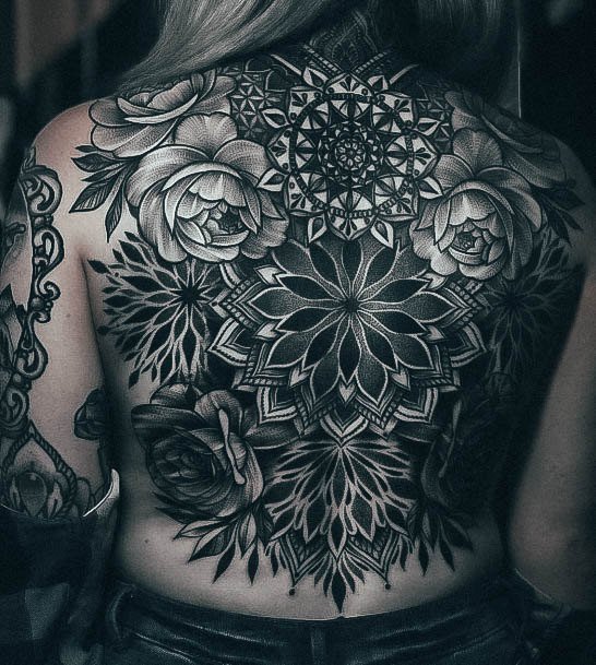 Full Back Mandala Tattoos For Women