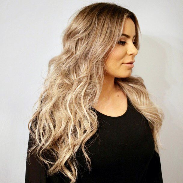 Full Layers Long Hair Center Part Wavy Curls On Female