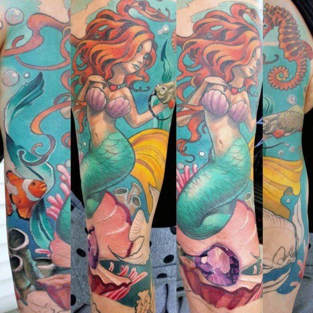 Full Sleeve Clown Fish Tattoo Designs For Women