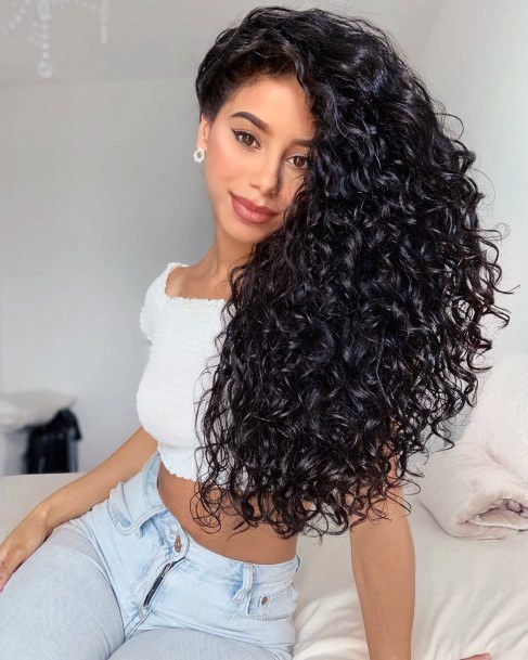 Full Tight Small Curls With Full Hairstyle Pulled To Side