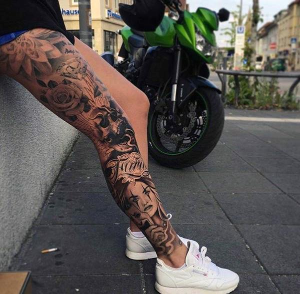 Fully Detailed Thigh Tattoo Women