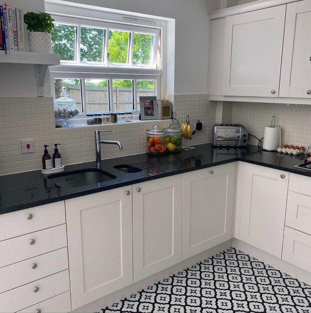 Fun Black And White Pattern Tile Kitchen Flooring Ideas