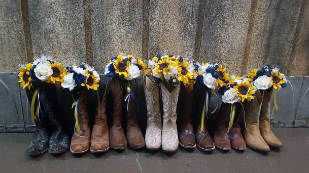 Fun Bridal Photo Cowboy Boots With Florals Vases Country Wedding Ideas