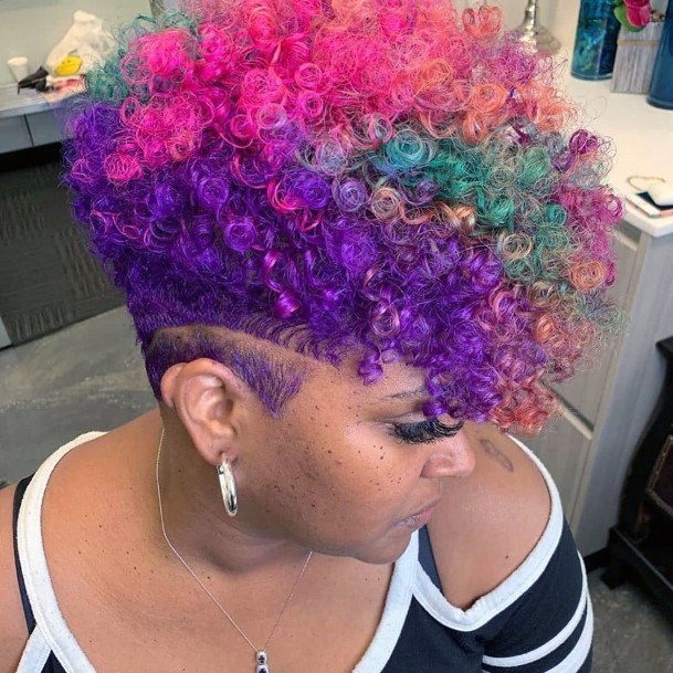 Fun Rainbow Curly Pixie Short Natural Hairstyles For Black Women