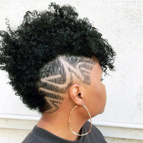 Fun Shaved Side Designs Curly Mohawk Short Natural Hairstyles For Black Women