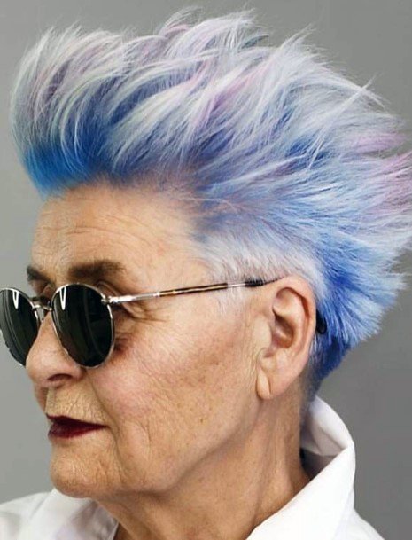 Funky Fun Blue Spiked Pixie Short Hairstyles For Older Women