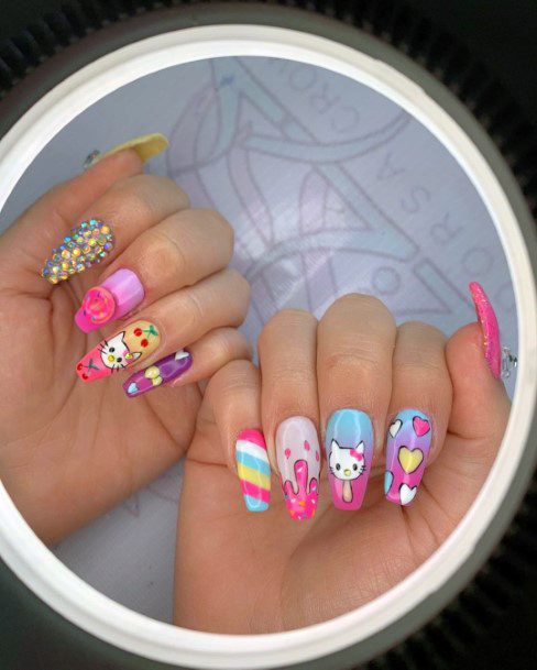 Funky Hello Kitty Nails