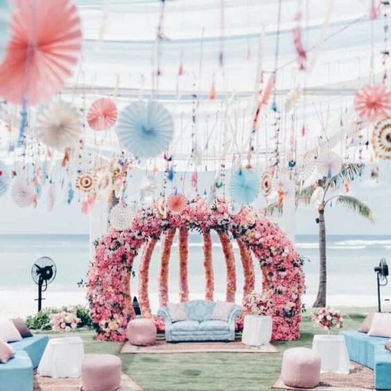 Funky Tissue Floral Hanging Wedding Stage Decoration