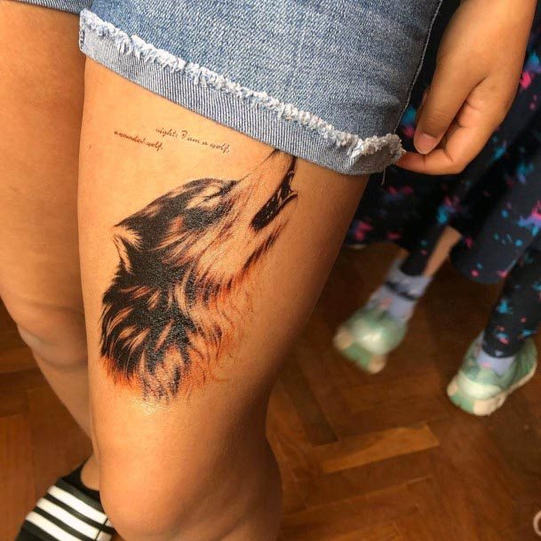 Furry Wolf Tattoo Womens Thighs