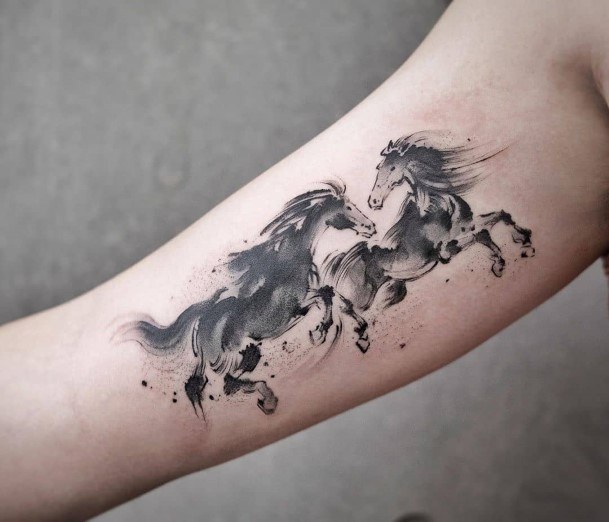 Galloping Grey Horses Tattoo Womens Forearms