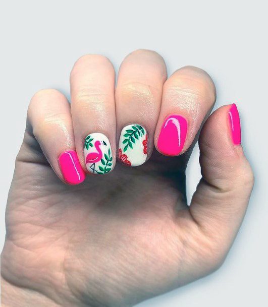 Garden Fresh Pink Flamingo Nails Women