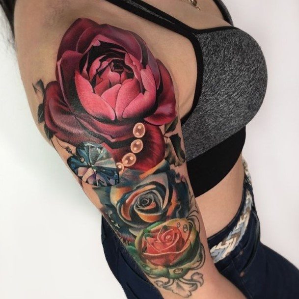 Garden Fresh Rose Tattoo Womens Arms