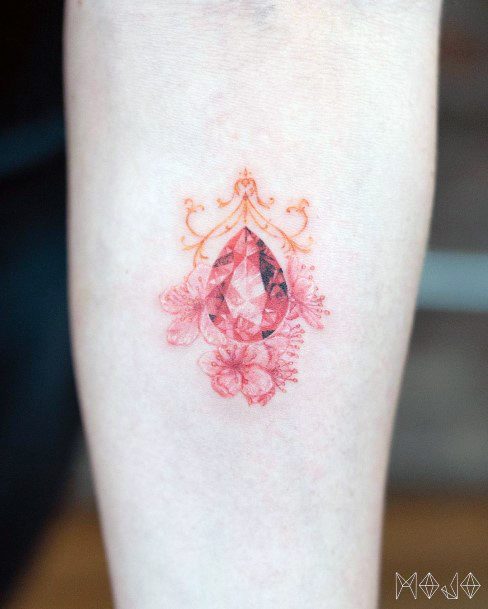 Gem Stone And Cherry Blossom Tattoo For Women