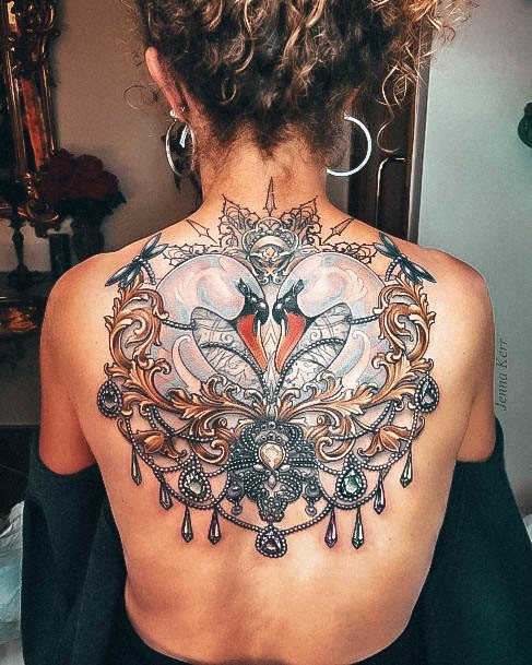 Gem Womens Tattoo Ideas Back Swan Themed