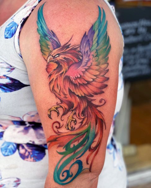 Genuine Colored Phoenix Tattoo Womens Arms