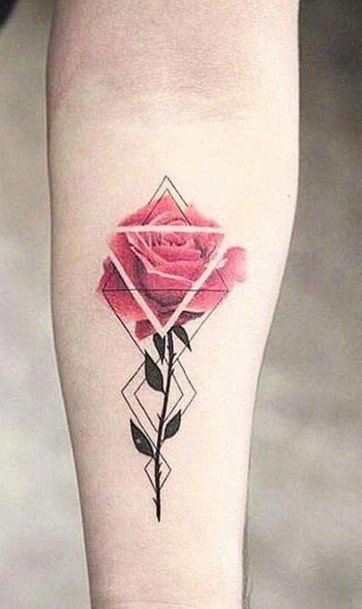 Geometical Rose Tattoo Womens Foraram