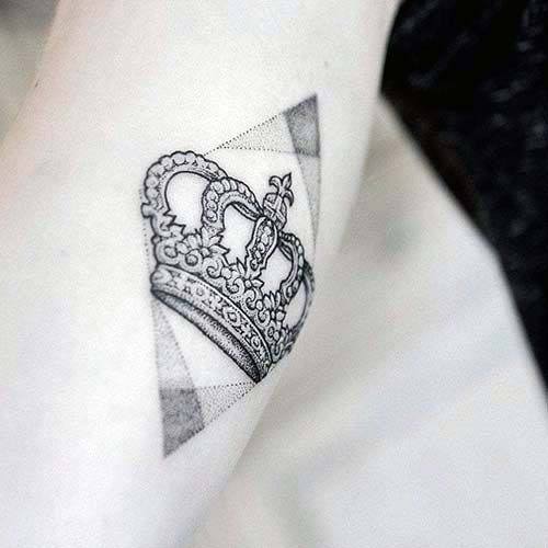 Geometric Art Crown Tattoo Womens Hands