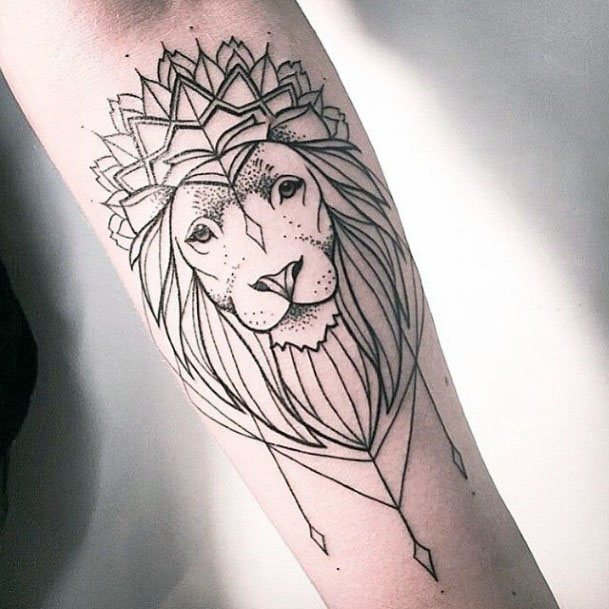 Geometric Art Lion Tattoo For Women