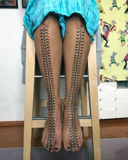 Geometric Art Tattoo Womens Leg