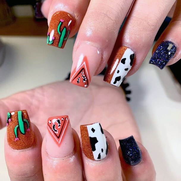 Geometric Cactus Nails For Women