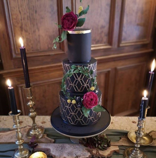 Geometric Design On Black Wedding Cake