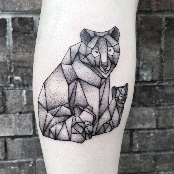 Geometric Grey Shaded Bear Tattoo For Women