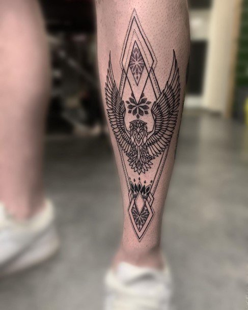 Geometric Leg Eagle Tattoo On Woman