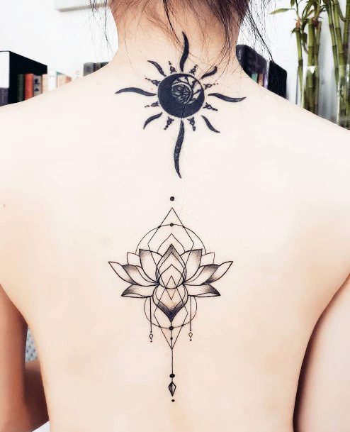 Geometric Lotus Tattoo Womens Back