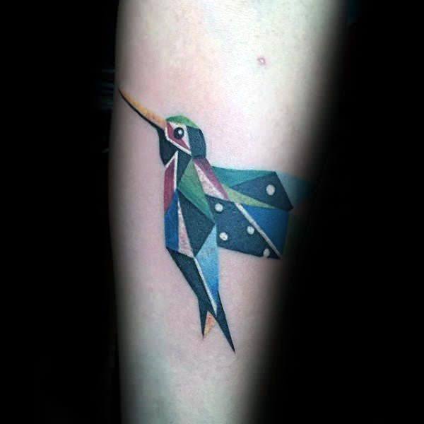 Geometric Origami Hummingbird Tattoo For Women