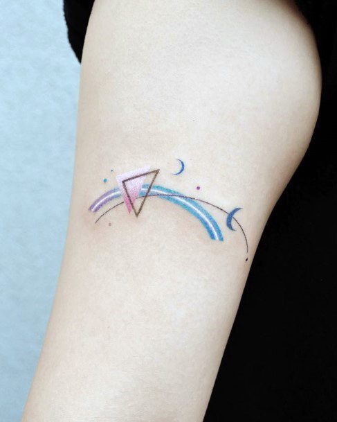 Geometric Prism And Blue Lights Tattoo Womens Arms