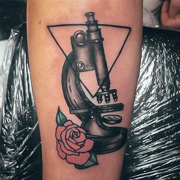 Geometric Triangle Arm Aesthetic Microscope Tattoo On Woman