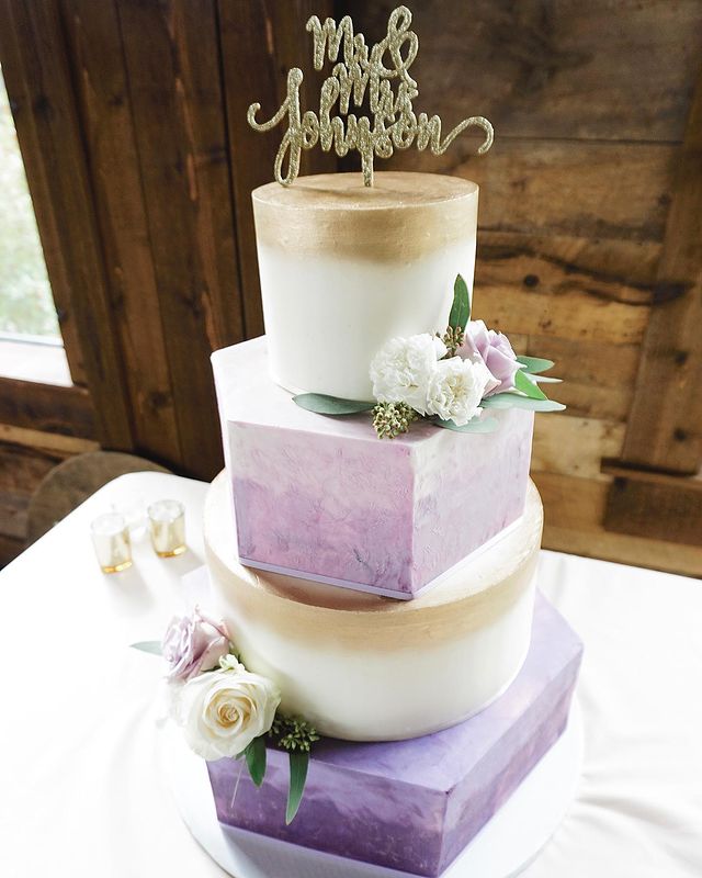 Geometrical And Circular Purple Wedding Cake