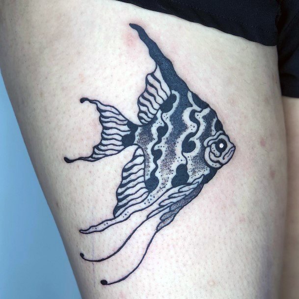 Georgeous Angel Fish Tattoo On Girl