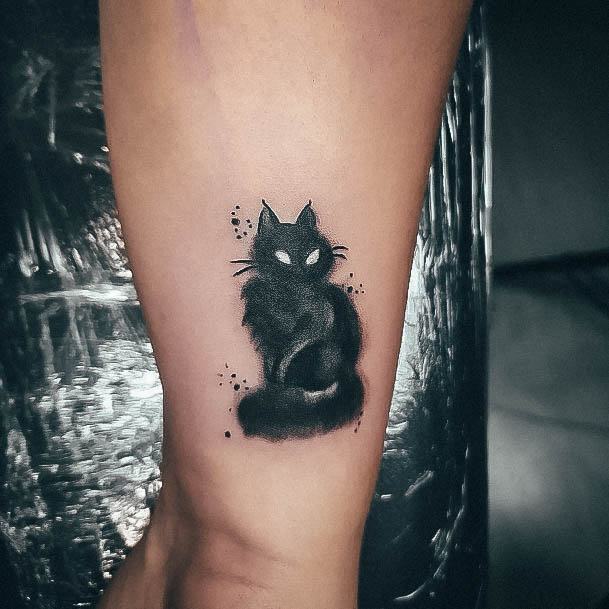 Georgeous Black Cat Tattoo On Girl