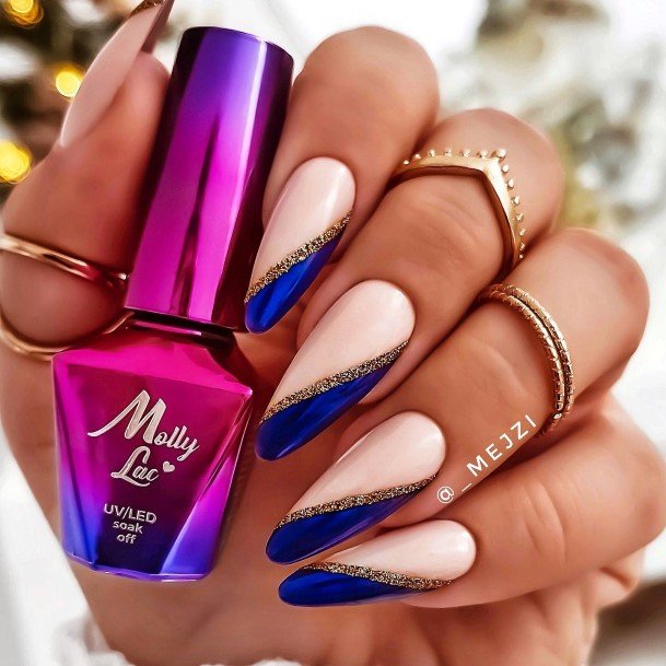 Georgeous Blue And Gold Nail On Girl