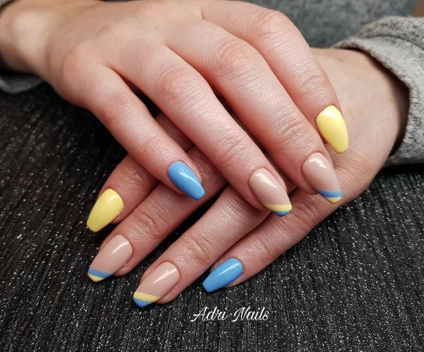 Georgeous Blue And Yellow Nail On Girl