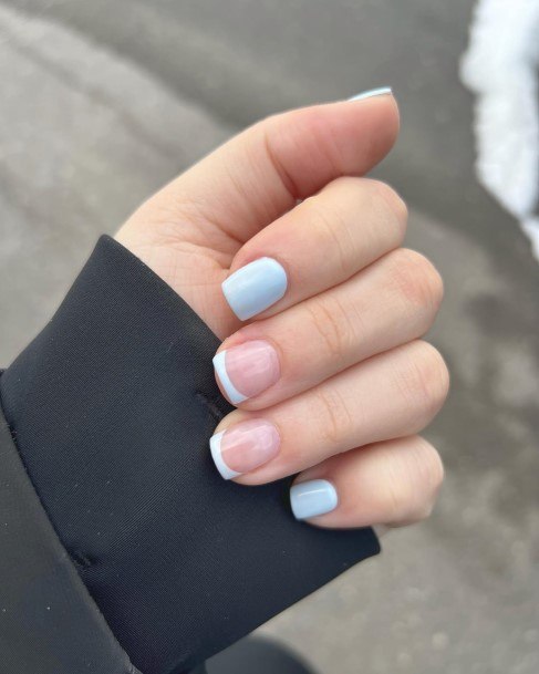 Georgeous Blue French Tip Nail On Girl