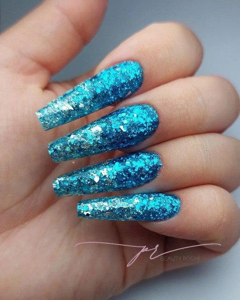 Georgeous Blue Glitter Nail On Girl