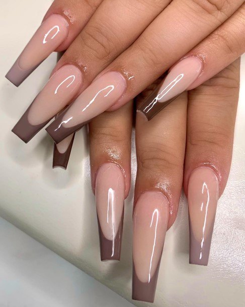 Georgeous Brown French Tip Nail On Girl