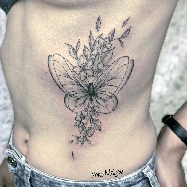 Georgeous Butterfly Flower Tattoo On Girl